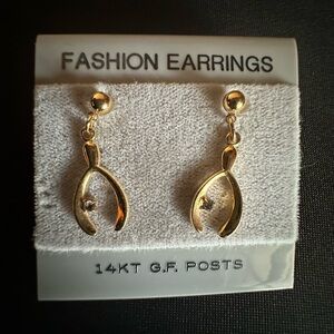 Vintage gold-tone wishbone drop pierced earrings
